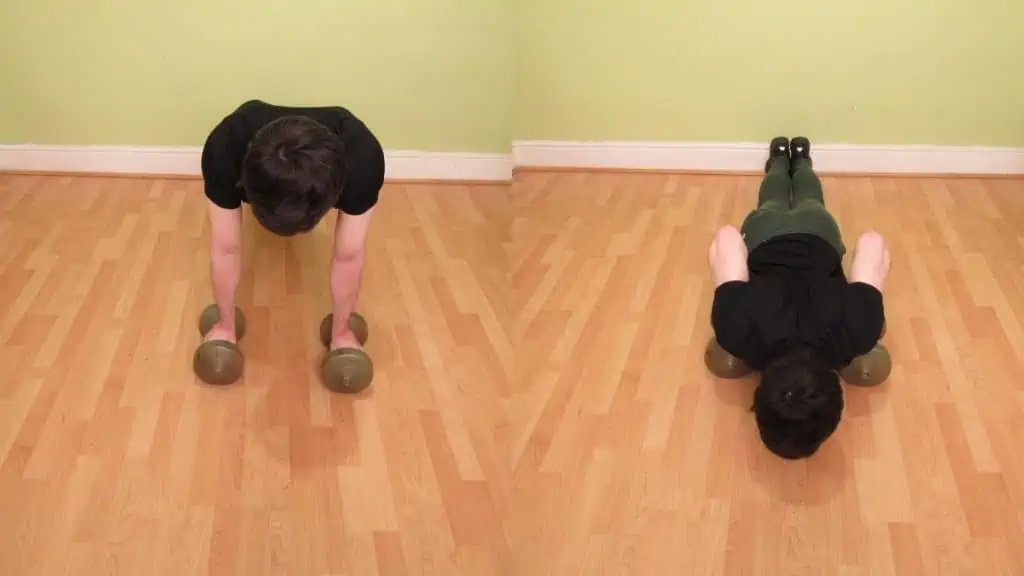 A man doing dumbbell push ups