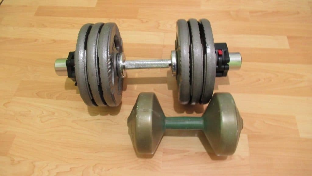Two dumbbells on the floor