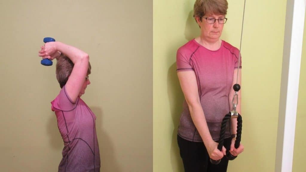 A woman showing how to tone your triceps