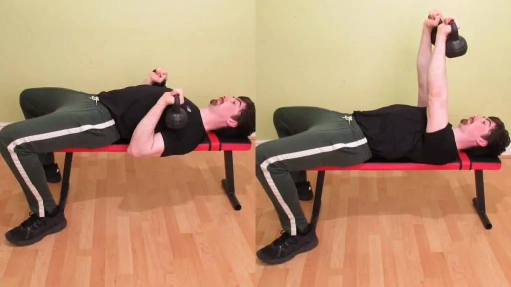 A man doing a kettlebell close grip bench press