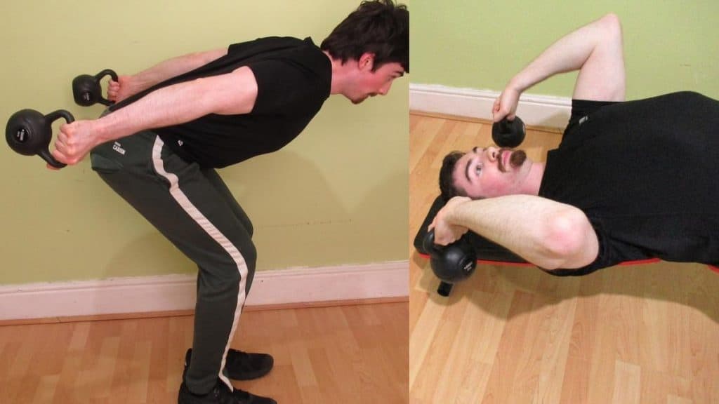A weight lifter doing a kettlebell tricep workout