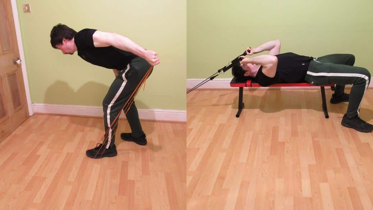 A man performing some exercises during his resistance band tricep workout