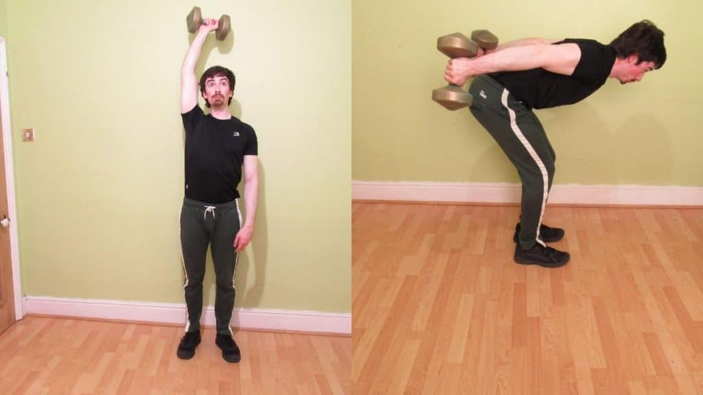 A man demonstrating some good tricep dumbbell workouts for building muscle mass