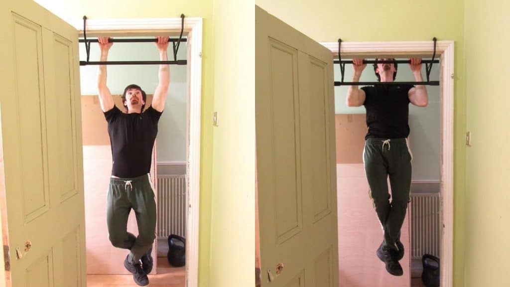 A man doing a tricep workout on a pull up bar