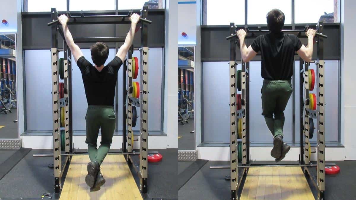 A man performing a triceps pull up at the gym