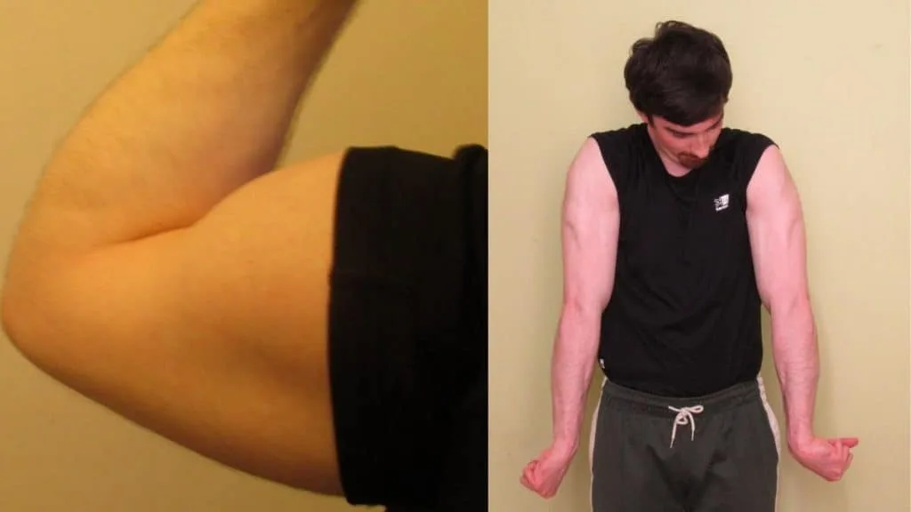 A man doing a triceps vs biceps comparison to illustrate the differences