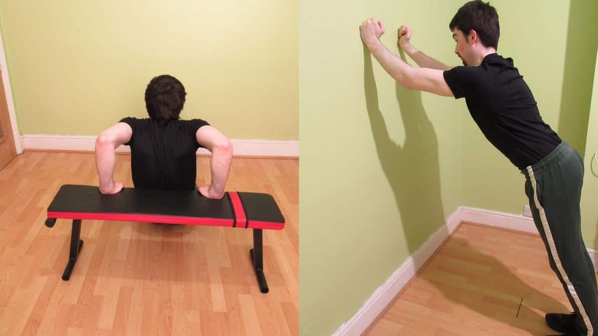 A man performing a triceps workout without weights or equipment