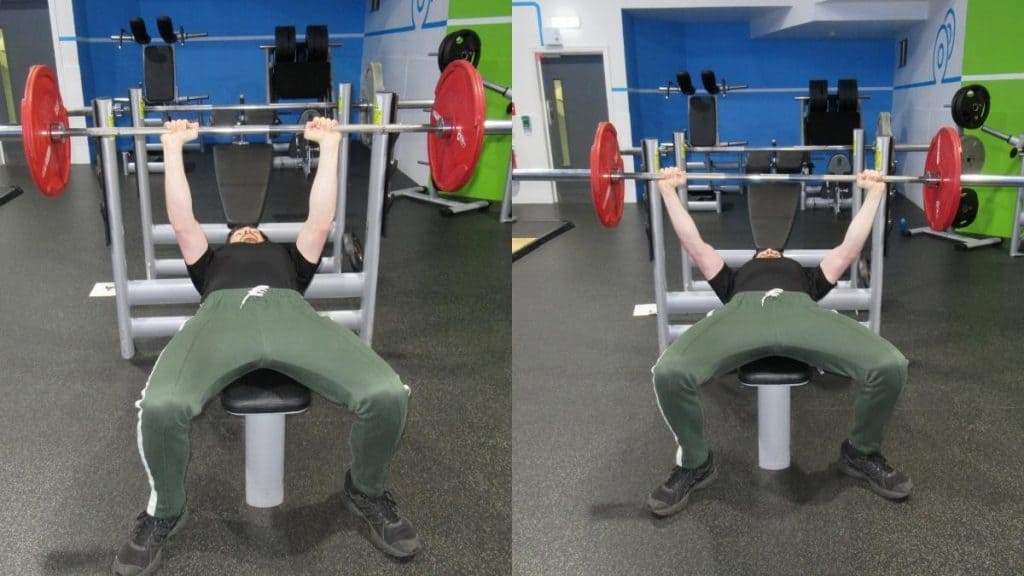 A man doing a wide grip vs close grip bench press comparison to see which is better