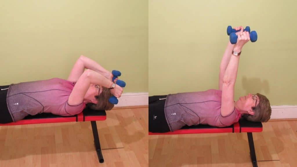 A woman doing a lying tricep extension