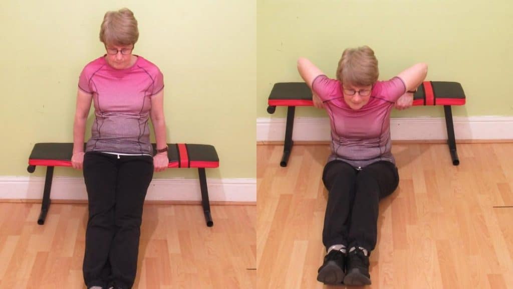 A woman doing tricep dips