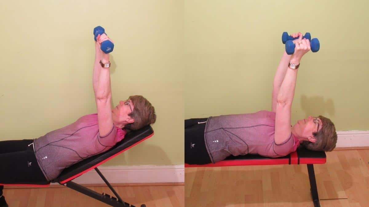 A lady doing a specific women's chest and tricep workout