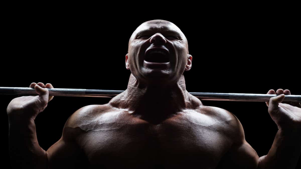Close up of a bodybuilder's massive 20 inch neck