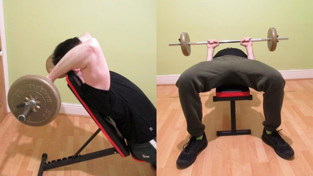A man performing the absolute best barbell tricep workout for building muscle mass