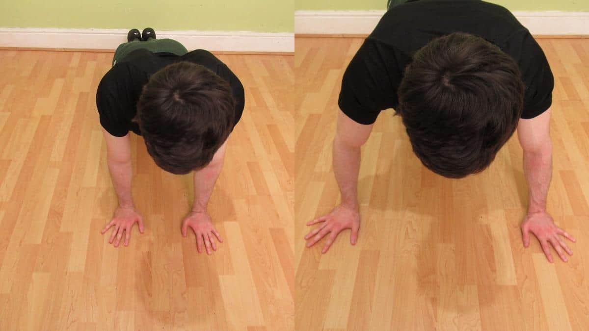 A man doing a close grip push ups vs wide grip push ups comparison to see which is better for chest