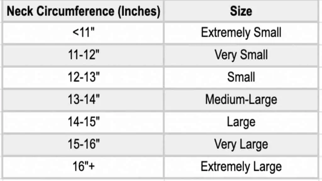 A female neck size chart showing the average neck size for women