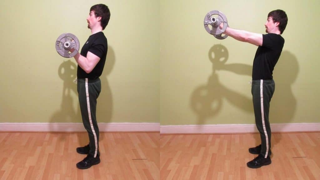 A man doing some hammer curl bar exercises