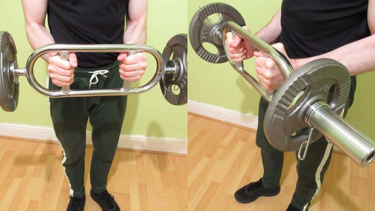 A weight lifter performing some Olympic tricep bar exercises