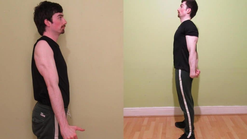 A man showing that his right tricep is bigger than his left triceps