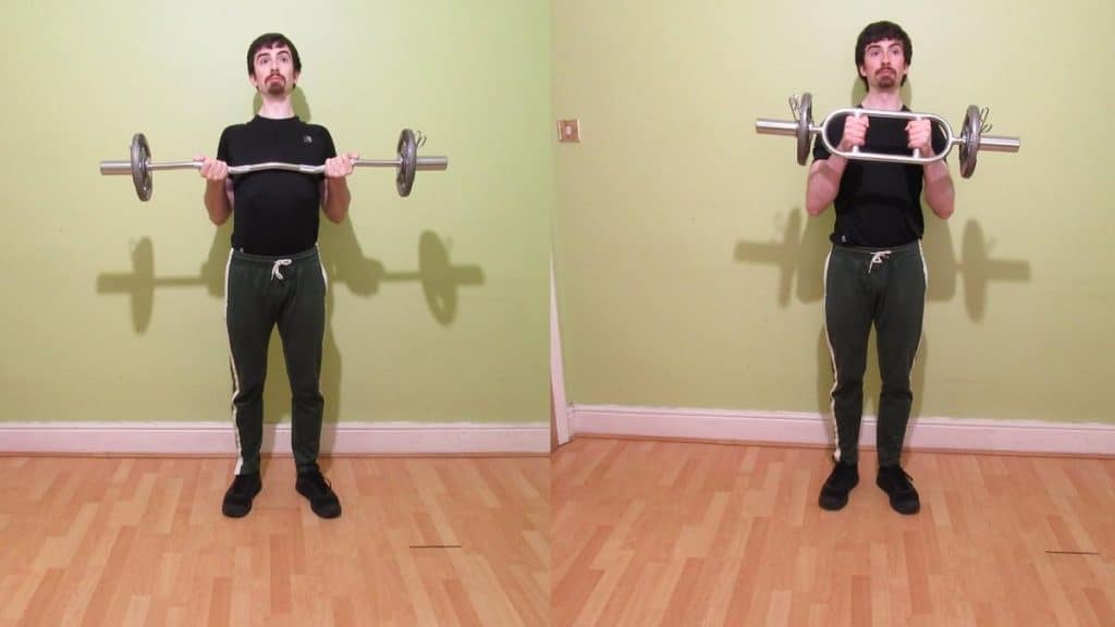 A man showing that you can use a tricep bar or EZ bar to build muscle