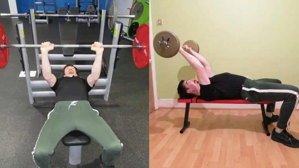 A man performing some tricep barbell exercises at the gym