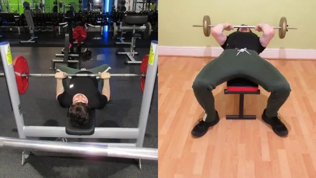 A man doing some tricep exercises with a barbell