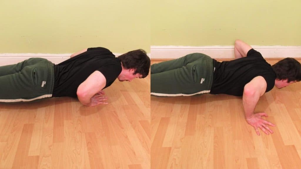 A man showing that you can do wide or narrow push ups for chest development