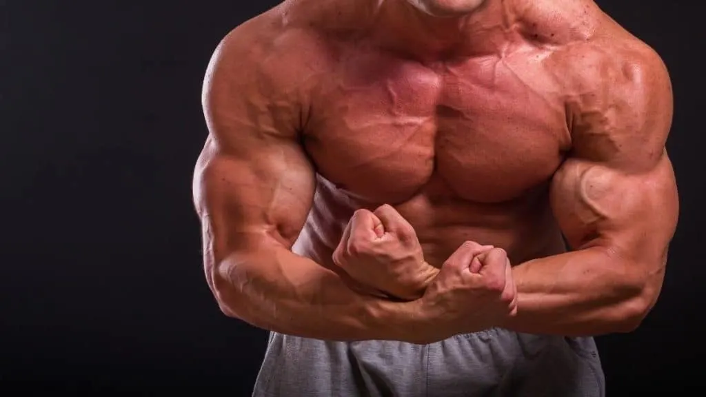 A muscular man showing that he has some of the biggest shoulders in bodybuilding history