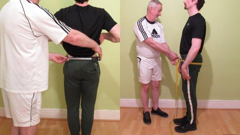 A man doing a hip width vs hip circumference comparison to illustrate the differences