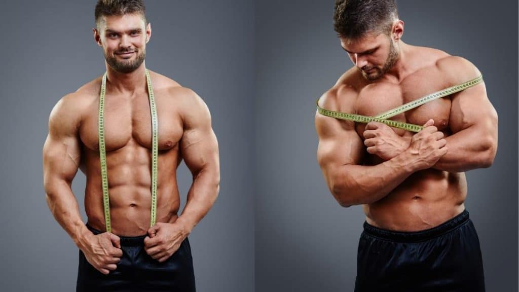 A muscular man showing how to measure your shoulder width for bodybuilding