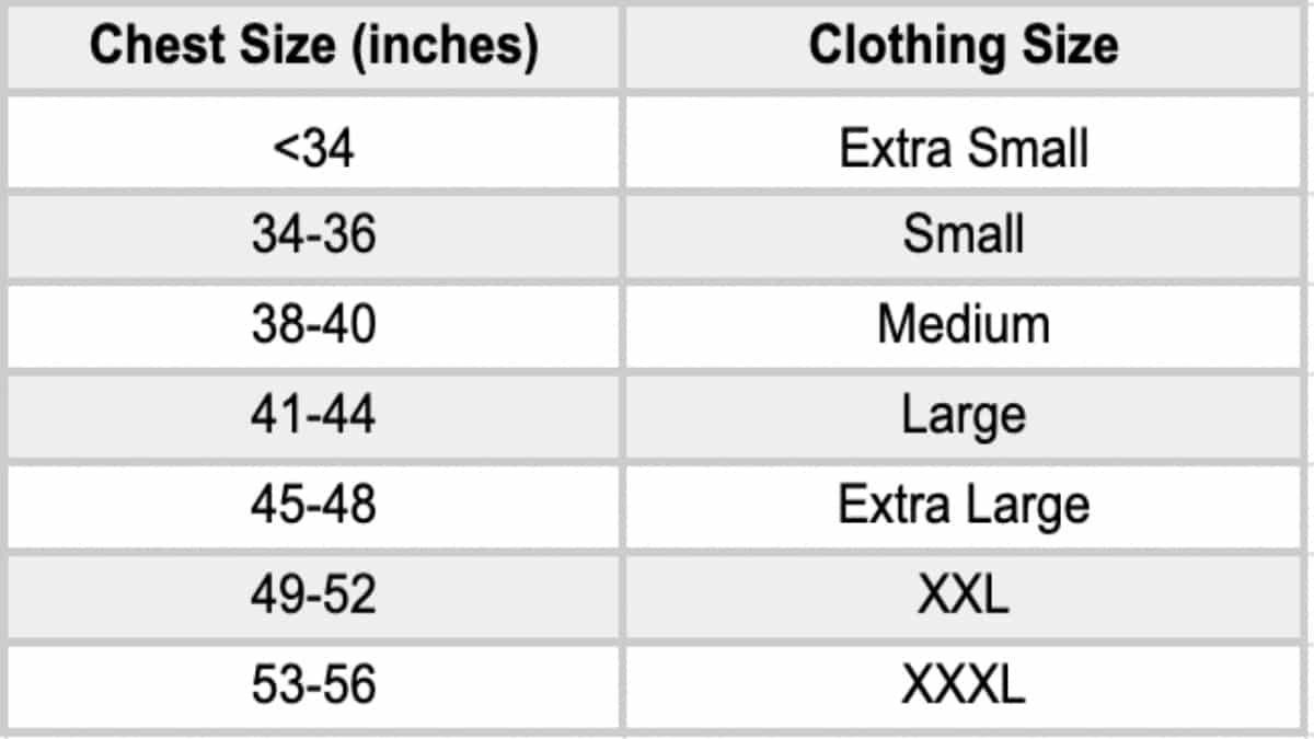 Size Chart Circumference