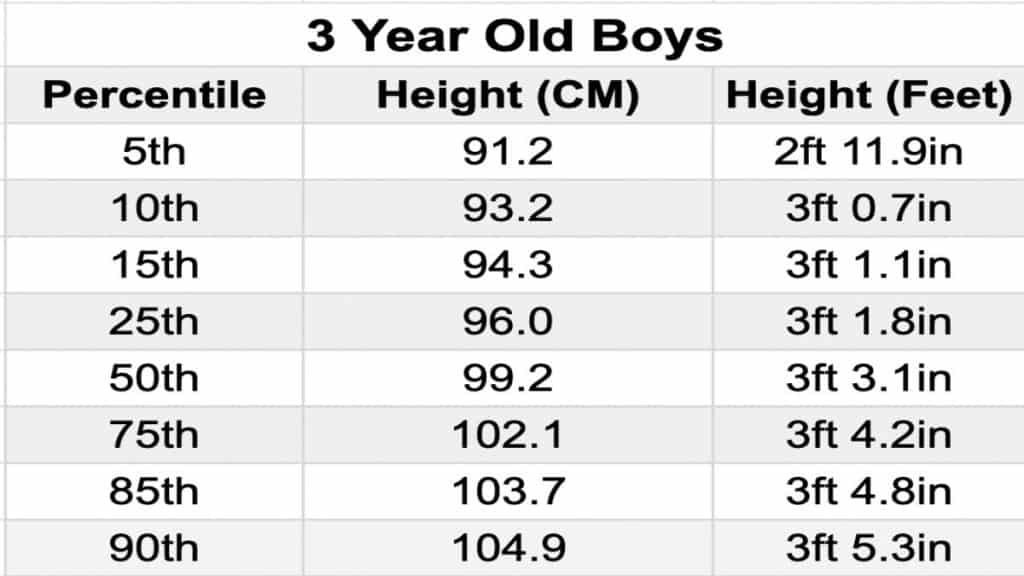 A chart showing the average height of a 3 year old boy