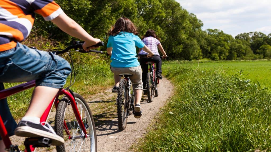 Children cycling outdoors