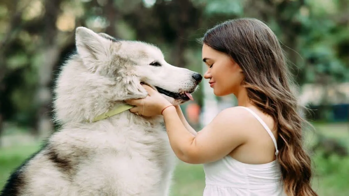 A 4 feet tall woman with her dog