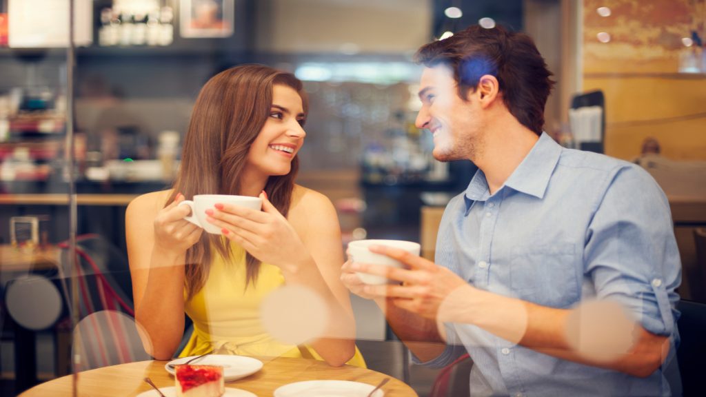 A man and woman on a coffee date