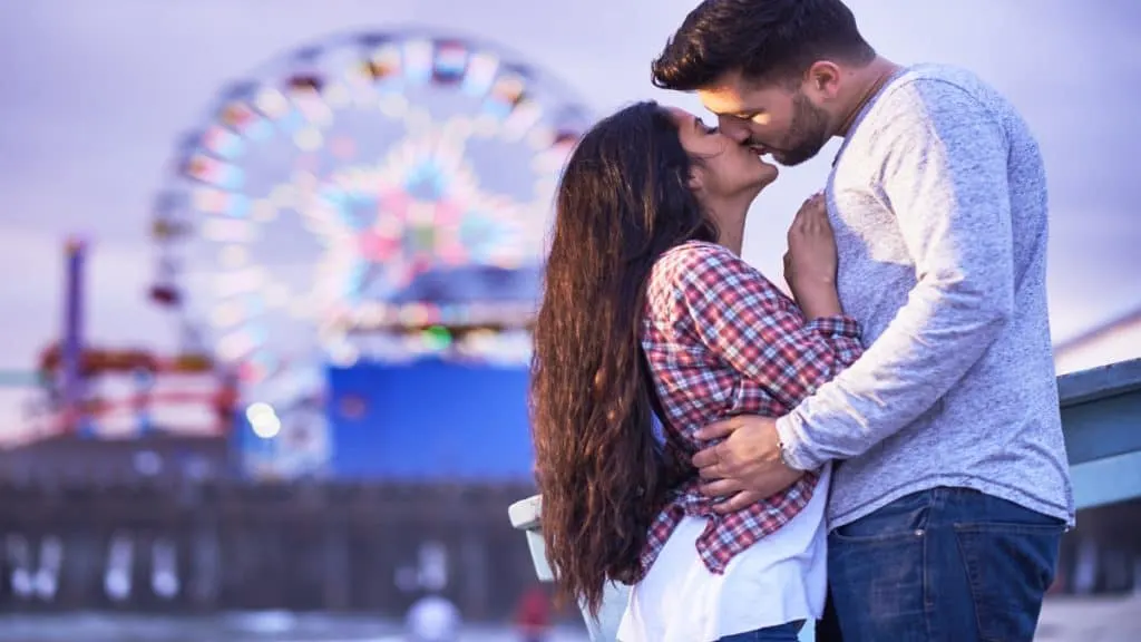 A romantic couple kissing