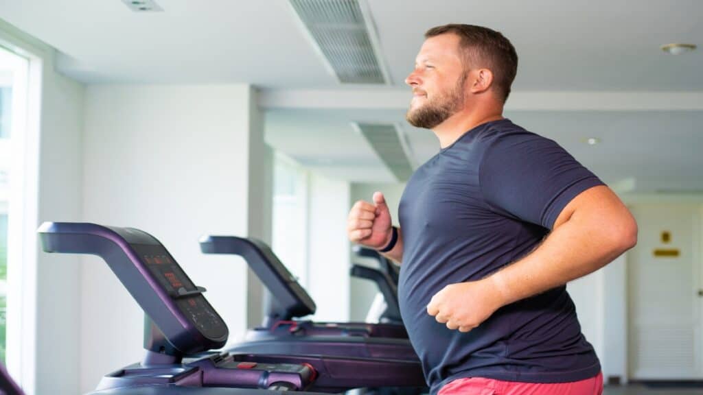 A BMI 34 man running on the treadmill
