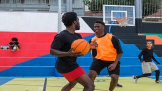 Two 5 8 NBA player playing basketball