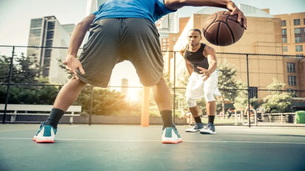 Some 5 9 basketball players on the court