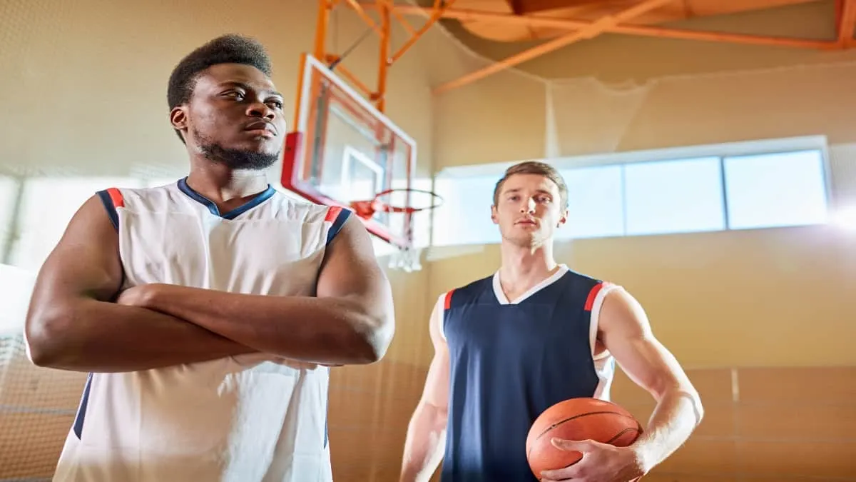 Some tall 6’8 NBA players getting ready to play basketball